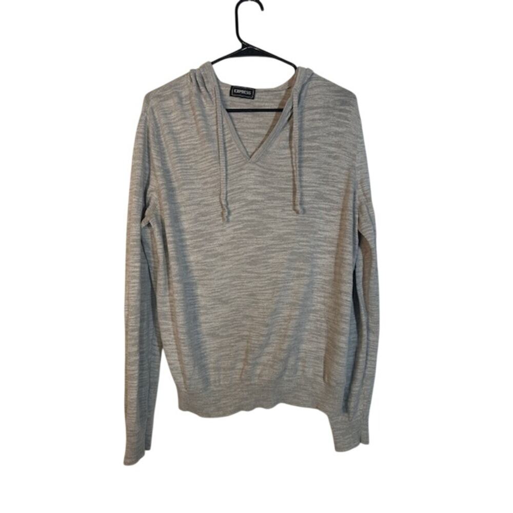 Express Gray Hooded Long Sleeve Pullover Sweatshirt Women Sz L